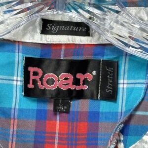 Roar Ari Round Up Blue Red Plaid Western Shirt Rhinestone Back Zip Womens Large